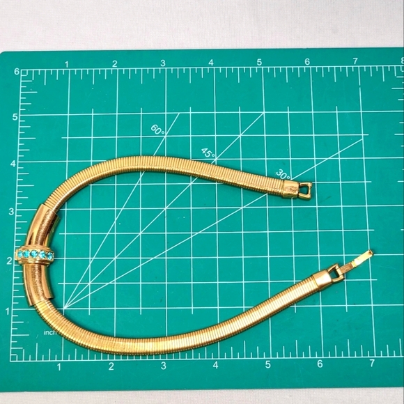 Vintage Coro Gold Chocker with Blue Rhinestone Accents - Picture 7 of 13